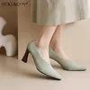 2021 Spring Fashion Shoes Women High Heels Flock Designer Square Toe Apricot Pumps Lady Party Office Career Shoes Storlek 34-43