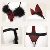 Intimo sexy Tentazione uniforme Tre punti Un pezzo Peluche Cavallo aperto Scavato Cosplay Coda di gatto Set di lingerie gotica Y0911