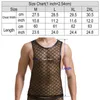 Heren tanktops sexy ondergoed podium runway show nachtclub grote ruitvormige holle transparante mesh vest pak hiphop spandex 264c