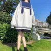 Houzhou Bunny Hoodies Kvinnor Kawaii Söt toppar Kaninöron Japansk Streetwear Soft Girl Estetisk Sailor Collar School Orm x0721