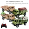Vierweg draadloze afstandsbediening voor kinderen, militair vrachtwagenmodel, afneembare tentauto met lichte speelgoedauto voor jongens