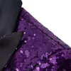 Costumes pour hommes Blazers argenté et violet bleu paillettes col châle costume de smoking blazer hommes mariage marié chanteur bal paillettes Ja322J