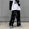 QWEEK surdimensionné centre commercial Goth pantalon Grunge esthétique Punk jambe large femmes Streetwear Graffiti taille haute pantalon 211115
