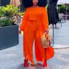 2 stuks broek sets womens outfits plus size 4XL 5XL oranje Afrikaanse mode losse hoge split amerika high street matching sets 211116