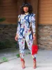 Women's Two Piece Pants Leisure Sports High-Collar Printed Two-Piece Set For Fall/Winter 2021 1612