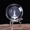 Articles de nouveauté 60mm Crystal Ferris Wheel Ball 3D Laser Gravé Miniature Modèle Sphère Verre Artisanat Globe Décoration de La Maison Ornement Cadeau