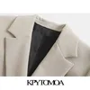 Kpytomoa Kobiety Moda Crossover Cropped Blazer Płaszcz Vintage Z Długim Rękawem Szczeliny Mankiet Kobiet Odzież Odzieży Chic Veste Femme 211019