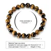 Cadena de eslabones Hombre Pulseras Ojo de tigre 8 Mm Con cuentas redondas Pulsera de hilo elástico Hombres Fuerza Coraje Protección Curación Reiki Brazalete Trum22