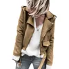 Women's Jackets Spring Autumn Women Faux Jacket Slim Streetwear Khaki Coat Biker Moto With Belt Female Outerwear