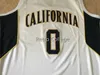 Vit #0 Jaylen Brown California Retro College Throwback Basketball Jersey sydde valfritt nummer och namn