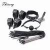 NXY Adult Toys Thierry Genuine Leather tied Ultimate Bondage Kit silicone ball gag collar wrist and ankle cuffs Crystal whip spanking sex toys 1201