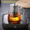 Borosilicate Clear Glass Teapot High Temperature Resistant Flower Coffee Stainless Steel Infuser Filter kettle 210621