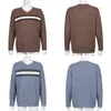 Striped Knitted Oversized Brown Sweater Female Korean Fashion V Neck Long Sleeve Blue Jumper Women Warm Autumn Winter 210914