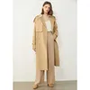 Amii minimalism hösten kvinnors windbreaker brittisk stil lapel dubbelbröst bälte kappa kalvlängd kvinnlig överrock 12040602 210812