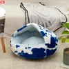 Lit rond pour chat en peluche douce avec capuche - Donut pour chiens et chats - En fausse fourrure - Confortable et auto-chauffant - Fond antidérapant