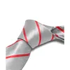 Cravate de luxe à rayures argentées pour hommes, 7 CM, Design de marque d'affaires de mariage, costume à la mode, cravate en soie et Polyester avec boîte-cadeau