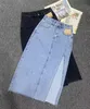 Seoulish Summer Women's Long Denim kjol Vintage High Wasit Jeans Kvinnlig sida Split A-Line Pencil S 220216