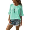 ファッションレースクルーネックフェイスレタープリントTシャツの女性プラスサイズの女性のTumblr Funny Summer Tops 210311