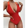 Cross Back Swimsuit Women Patchwork Red Swimwear Sexy Monokini Bathing Suit Swim Suit Summer Beachwear 210604