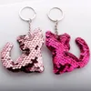 Sequined Animal Cat Keychains Silver Fashion Vintage Cute Key Chain Rings Jewelry Gift Car Charms Holder Keyrings for Women Girls