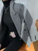 Veste de costume pied-de-poule dames printemps coréen lâche rétro style britannique 211006