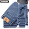 Jesień Męskie Niebieskie Dżinsy Prosto-Leg Jeans Business Casual Cotton Stretch Denim Spodnie Mężczyzna Marka Plus Rozmiar 40 42 44 211206