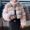 Manteau de fourrure véritable court naturel pour femmes avec col montant épais chaud hiver veste de fourrure véritable fourrure de haute qualité 211122