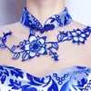 Elegante azul e branco porcelana sereia na noiva cheongsam longa tradicional qipao chinês vestido de noite oriental vestidos de festa de bordado