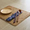 Mats almofadas Natural Seagrass Place Mathand-tecida Ratangular Rattan Placemats Chá de Palha Tapete de Chá Copo Potholder Acessórios De Louça De Cozinha