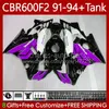 Karosserie + Tank für HONDA CBR600F2 600CC 600FS 91-94 Karosserie 63Nr.168 CBR 600 600F2 CBR600 F2 FS CC 1991 1992 1993 1994 CBR600FS CBR600-F2 91 92 93 94 Lila schwarzes Verkleidungsset