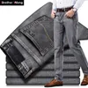 Herren Stretch Regular Fit Jeans Business Casual Klassischer Stil Mode Denim Hose Männlich Schwarz Blau Grau Hosen 211120