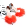 Date rose rouge oiseau plume décor Bling Bling sandales femme côté découpe bout pointu chaussures à talons hauts été paillettes fête talons