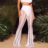 Women's Swimwear Swimsuit Women Cover Up Pants High Waist Bikini Set Fashion See Through Grid Splice Sexy Beach Bathing Suit