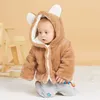 秋と冬の赤ちゃん幼児愛らしい耳の装飾の固体フード付きコートトップスと子供服暖かいソフト210528