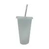 700ml 24oz grado alimenticio PP plástico brillo taza Color puro paja brillo tazas reutilizable plástico botella de agua suministros para bebidas 6071 Q2
