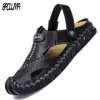 Zomer heren sandalen lederen luxe mannen slippers Romeinse ontwerper mannen sandalen zachte man buitenshuis schoenen plus size 47 48