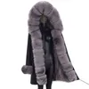 Lång vattentät Parka Vinterjacka Kvinnor Real Fur Coat Natural Raccoon Fur Streetwear Avtagbar Ytterkläder 211129