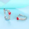 Stud ForeWe 925 Sterling Silver Earring met Crystal CZ Red Emaille Tiny Heart Oorbellen voor Dames Meisjes Mode Leuke Sieraden Gift