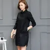 Women Long Slit Chiffon Blouse Shirt Warm Fleece Long Sleeve Office Lady Turn Down Collar Spring Buttons Down Solid Shirts