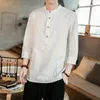 Chemises décontractées pour hommes 2021 Chemise rayée Mode Hommes Coton Lin Bouton Chic High Street Mâle Trois Quarts M-5XL