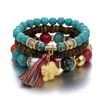 Beaded Strands Bohemian Elephant Tassel Multilayer Armband For Women Ethnic Style Temperament Crystal Wood Pärlor Set Fawn22