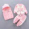 jongen meisje kleding herfst en winter puur katoen dikke warme vest hooded trui cartoon kat driedelige baby pak 210309