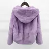 whole skin natural real Rex fur coat clothing women's winter hooded short jacket long-sleeved outerwear coat large size 211007