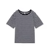 Toppies Casual Oversized Striped T-shirts Round Neck Vintage Basic Tops Tees Woman Short Sleeve Summer 210623