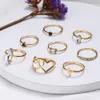 S2369 Bohemian Fashion Jewelry Knuckle Ring Set Hollow Out Geometric Hearts Inlaid Diamond Rhinstone Stacking Rings 8pcs/Set