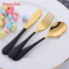 Zestaw sztućców dla dzieci 3 SZTUK Ze stali nierdzewnej Stołowiec Łyżka Nóż Naczynia Nóż Wysokiej Jakości Kids Dinner Cute Flatware 210928