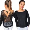 New Women's T-Shirt fashion sexy lace stitching open back long sleeve wear