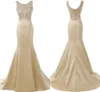2021 Robes de soirée champagne sexy longues pour femmes formelles perles de cristal scoop capes de capuche sirène mère de la mariée robe d'occasion spéciale