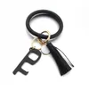 PU Leather Keychain Door Opener Fashion Printing Bracelet Keyring Anti Contact Press Elevator sxjun23