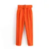 Sale Women candy color pants purple orange beige chic business Trousers female fake zipper pantalones mujer P616 211115